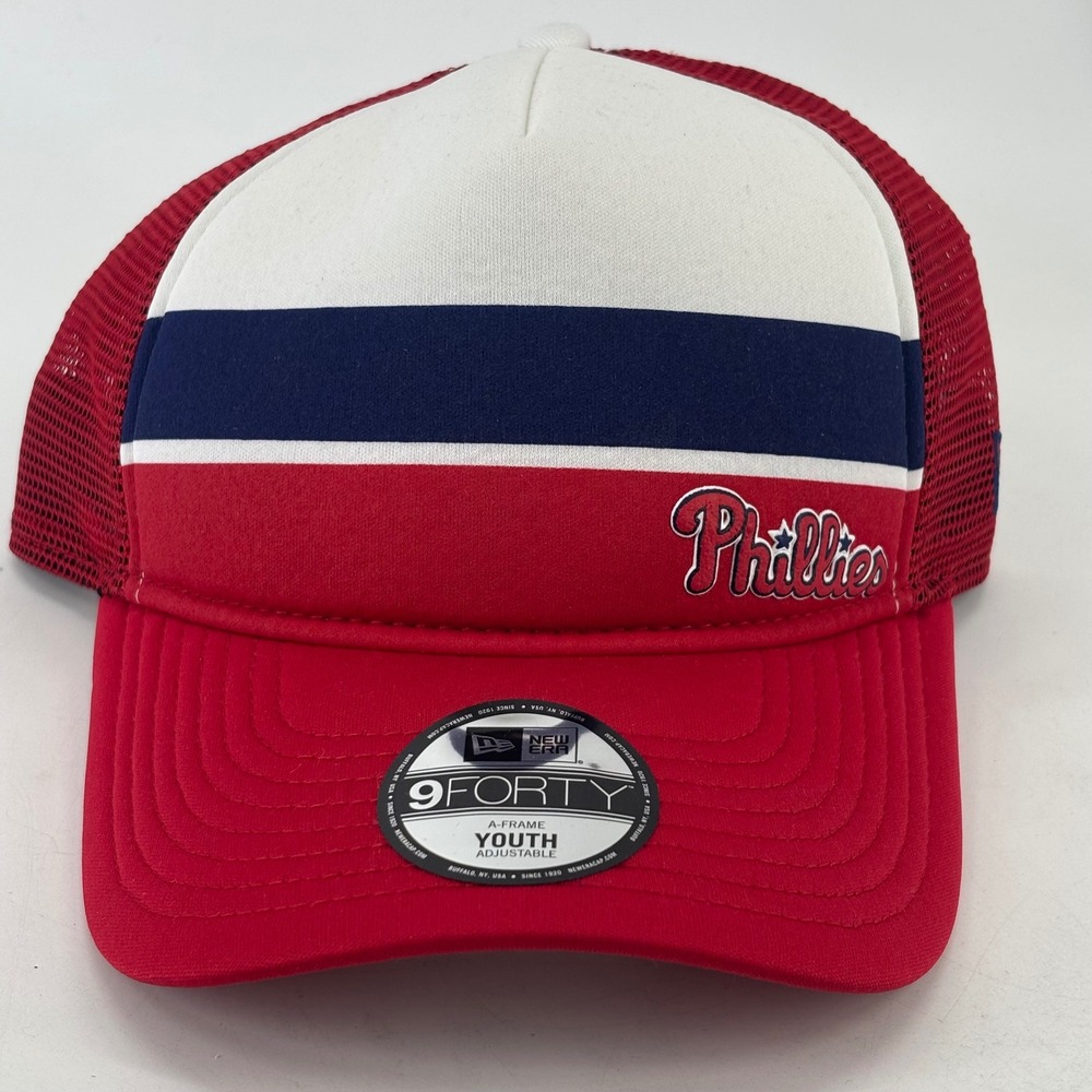 New Era Philadelphia Phillies Trucker Hat Youth Red White Blue 9FORTY New